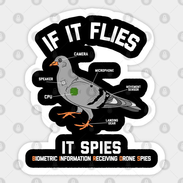 If It Flies It Spies Pigeon Drone - If It Flies It Spies Pigeon Drone - Sticker | TeePublic